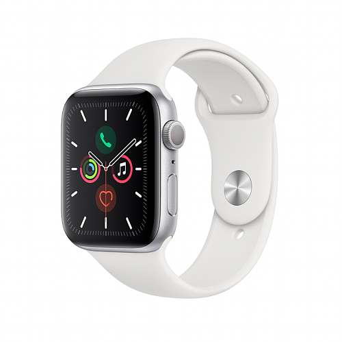 Apple Watch Series 5, 44 мм, алюминий серебристого цвета, спортивный ремешок белого цвета